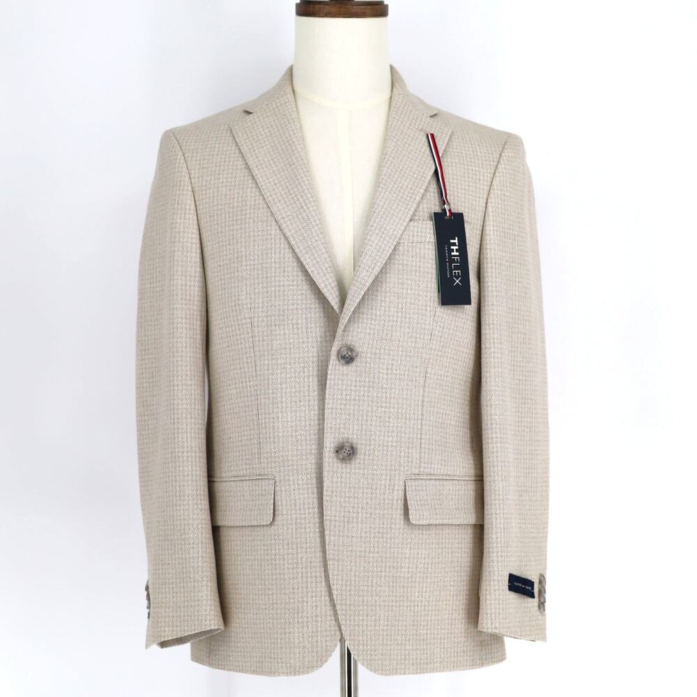 Tommy Hilfiger Men's White/Tan Check Conrad Modern-Fit Suit Blazer Size 44S - Picture 3 of 12